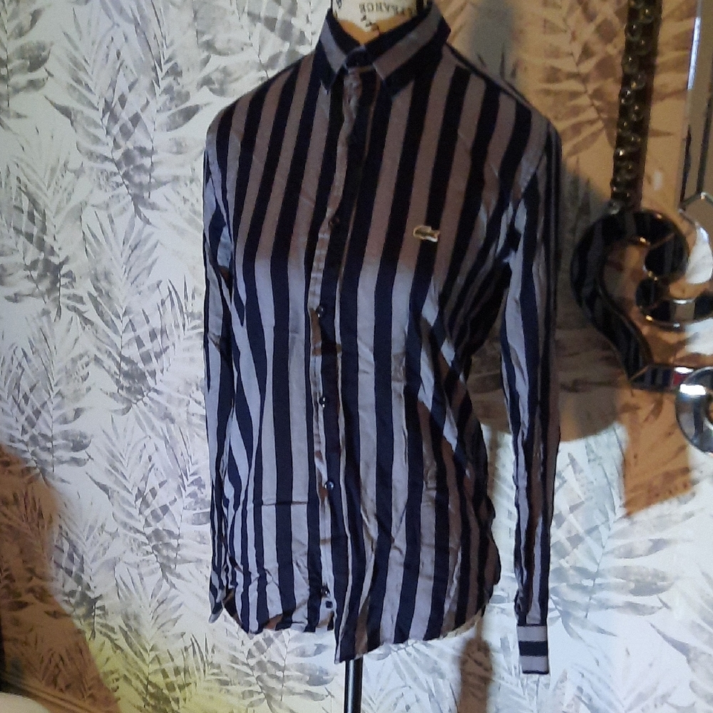Lacoste Unisex Navy and Black Striped Shirt